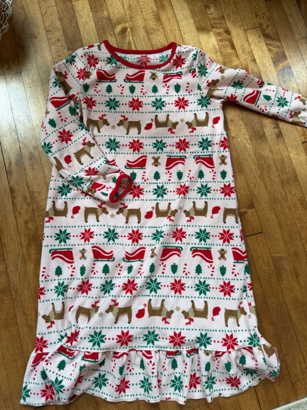 Carter's White Holiday Reindeer Nightgown with Red & Green Accents